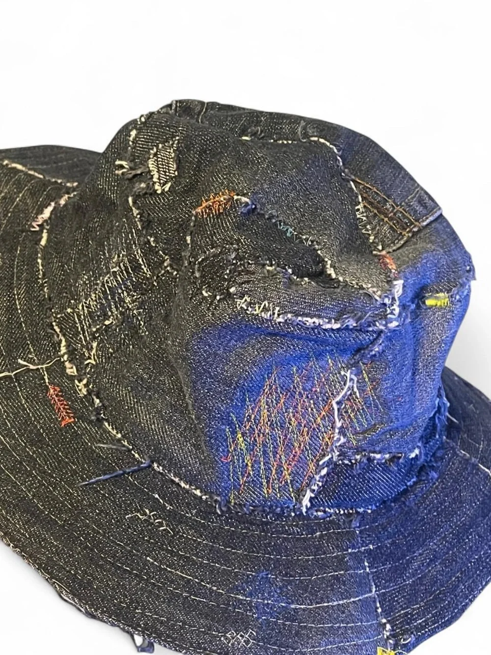 EV Bravado “Who Decodes War” Custom Denim Bucket Patchwork Hat